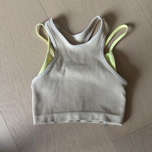 FP Movement by Free People Ribbed Crop Top in Beige and Yellow